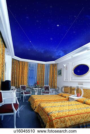 Stock Image -  design house home bedroom beds bizarre ceiling. Fotosearch