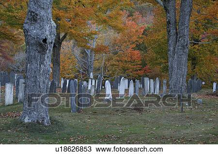 Stock Image -  fall foliage cemetary dublin new hampshire grave. Fotosearch