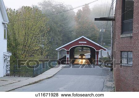 Stock Photo -  fitness thompson bridge covered swanzey new fall. Fotosearch