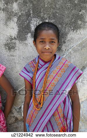 Stock Image -  girl child art children timor leste wearing ikat. Fotosearch