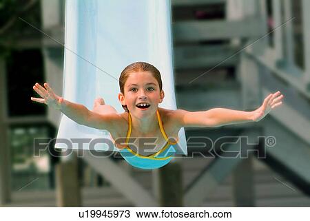 Stock Image -  girl child person kid 7-9 years arms brunette eye. Fotosearch