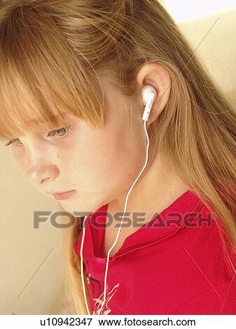 girl earphones preteen View Large Photo Image Stock Photo - girl earphones preteen . Fotosearch
