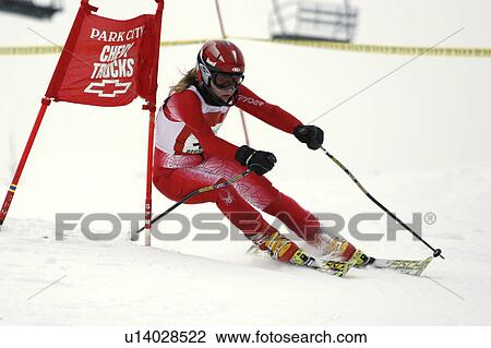 Stock Image -  girl winter teenage gate in giant slalom ski girl . Fotosearch