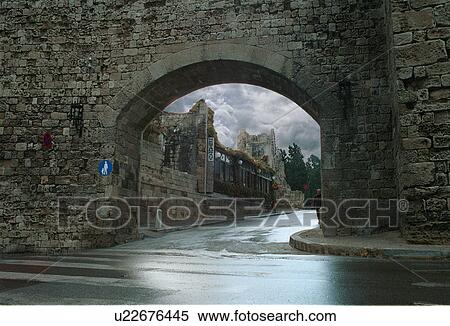 Stock Photography -  greece rhodes greek islands stone wall street. Fotosearch