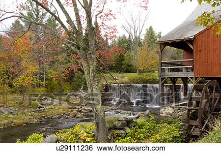 Stock Photograph -  historical old grist mill waterfall river . Fotosearch