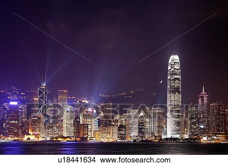 hong kong skyline victoria harbour evening light View Large Photo Image Picture - hong kong skyline victoria harbour evening light. Fotosearch