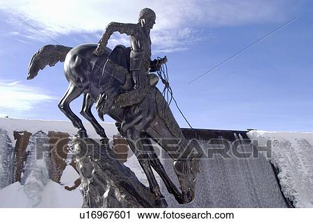 Stock Image -  horse art remmington statue in evergreen usa. Fotosearch