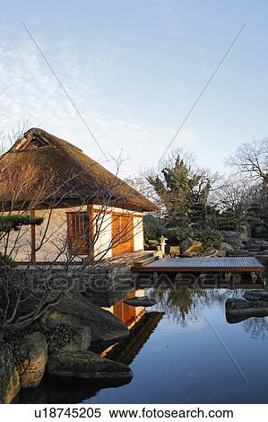 Stock Photography -  house tea pond in japanese garden designed house . Fotosearch