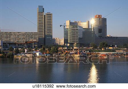 Stock Image -  house wien donau city abend austria vienna. Fotosearch