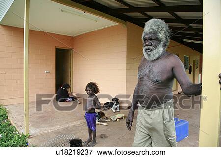 Stock Photo -  man australia older aborigine community wugularr . Fotosearch