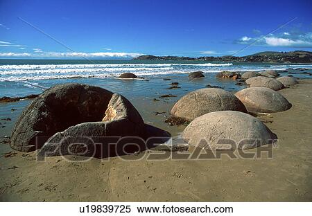 Stock Photography -  moeraki boulders new zealand bolders south blue. Fotosearch