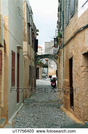 narrow side street rhodes greece arch stone side View Large Photo Image Stock Image - narrow side street rhodes greece arch stone side. Fotosearch