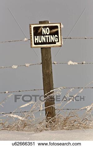 Stock Image -  nature winter no hunting sign frost covered . Fotosearch