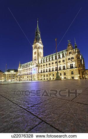 Stock Photo -  night hamburg germany building buildings europe. Fotosearch