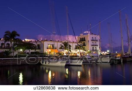 night time exposure beautiful harbor port mogan View Large Photo Image Stock Photo - night time exposure beautiful harbor port mogan. Fotosearch