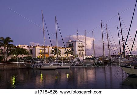 night time exposure beautiful harbor port mogan View Large Photo Image Stock Photograph - night time exposure beautiful harbor port mogan. Fotosearch