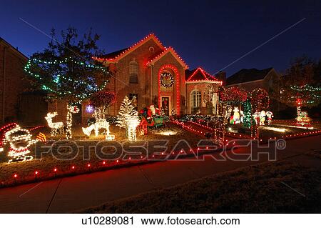 Noël, maison, maison, frisco, texas, usa, lumières, 144 Banque d\u0027Image
