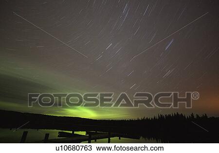 Stock Image -  northern lights narrows waskesiu lake stars. Fotosearch