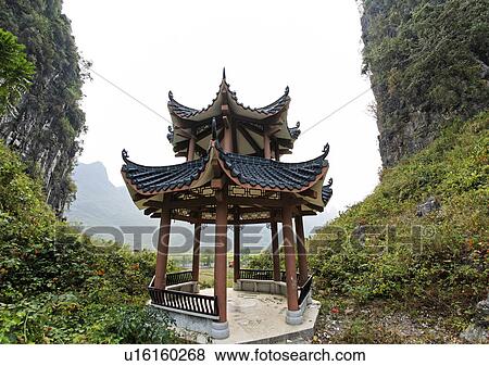 Stock Photo -  pagoda between cliffs yulang river valley guanxi. Fotosearch