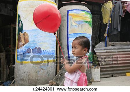 Stock Image -  people girl child person children red balloon . Fotosearch