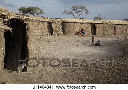 Stock Image -  people house person home kenya masai boma or mud. Fotosearch
