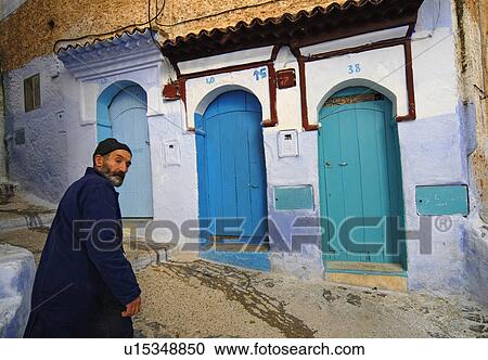 Stock Image -  people man person street scene chaouen medina . Fotosearch