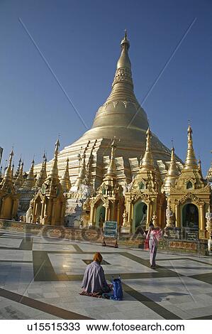 Stock Image -  people person myanmar shwedagon paya pagoda view. Fotosearch