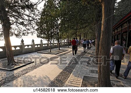 Stock Photo -  people summer path shore kunming lake palace . Fotosearch