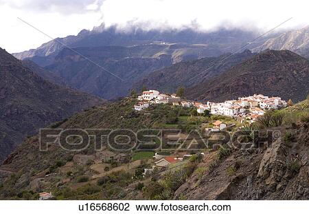 Stock Image -  remote cliffs gran canaria in town tejeda white. Fotosearch