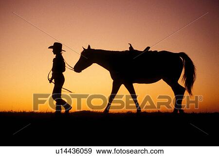 Stock Photo -  silhouette people girl horse person 16-17 years. Fotosearch
