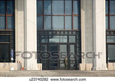 Stock Image -  soldier standing guard mausoleum mao zedong asia. Fotosearch