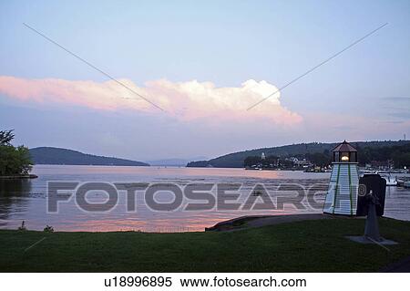 sunset over meredith bay new hampshire lake view View Large Photo Image Stock Photography - sunset over meredith bay new hampshire lake view. Fotosearch