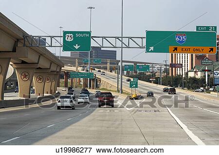 Stock Photo -  texas dallas high five freeway highway traffic. Fotosearch