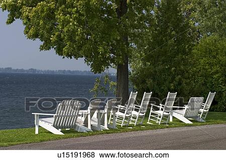 water adirondack chairs in isle lamotte vermont View Large Photo Image Stock Photo - water adirondack chairs in isle lamotte vermont . Fotosearch