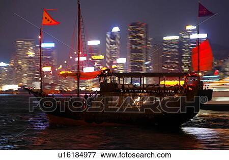 water boat victoria harbour dusk hong kong sar View Large Photo Image Stock Photo - water boat victoria harbour dusk hong kong sar . Fotosearch