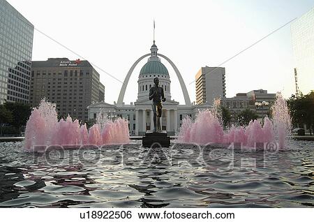 Stock Photograph -  water st louis fountain courthouse gateway arch . Fotosearch