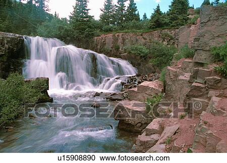 waterfall in rocky mountains colorado waterfall View Large Photo Image Stock Image - waterfall in rocky mountains colorado waterfall. Fotosearch