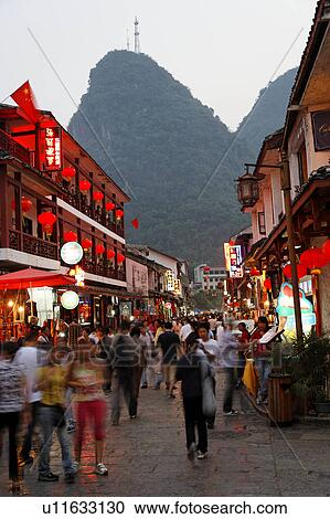 Stock Image -  west street in yangshuo dusk guanxi china asia. Fotosearch