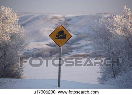 Stock Image -  winter road sign buffalo pound lake in steep. Fotosearch