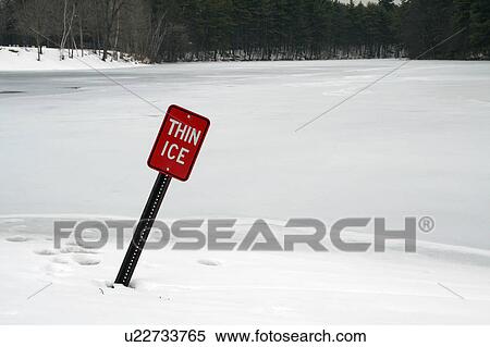 Stock Photography -  winter thin ice sign robin hood park keene . Fotosearch