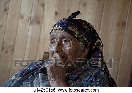 Stock Photograph -  woman chile elderly mapuche indian chol temuco. Fotosearch