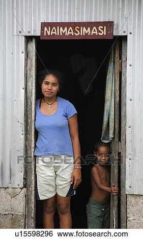 Stock Photograph -  woman people child person women fiji doorway . Fotosearch