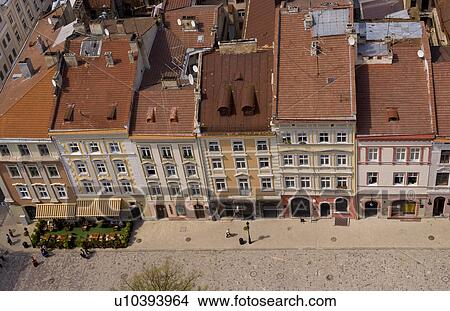 aerial shot city hall tower beautiful lviv View Large Photo Image Picture - aerial shot city hall tower beautiful lviv. Fotosearch