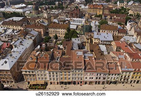 aerial shot city hall tower beautiful lviv View Large Photo Image Stock Photo - aerial shot city hall tower beautiful lviv. Fotosearch
