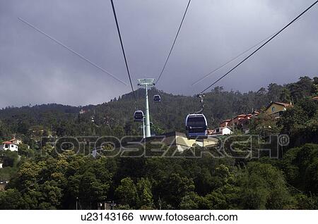 Stock Photograph -  car house cablecars going up monte funchal. Fotosearch