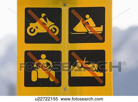 Stock Photography -  close up sign stating no motorized vehicles can. Fotosearch