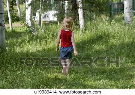Picture -  family girl child nature young in red shirt jean. Fotosearch