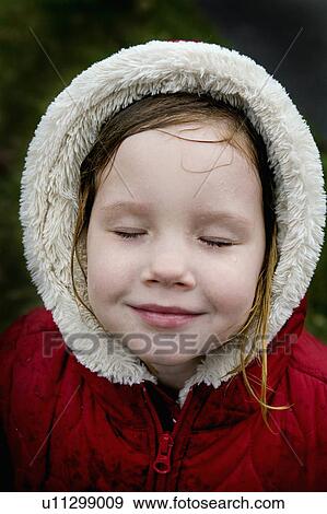 girl face kid young red jacket white hood wet View Large Photo Image Stock Photo - girl face kid young red jacket white hood wet. Fotosearch