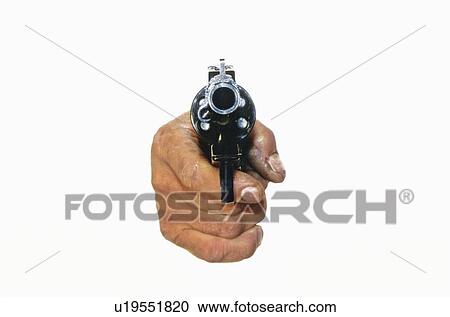 Stock Image -  hand human pointing loaded revolver frontward. Fotosearch