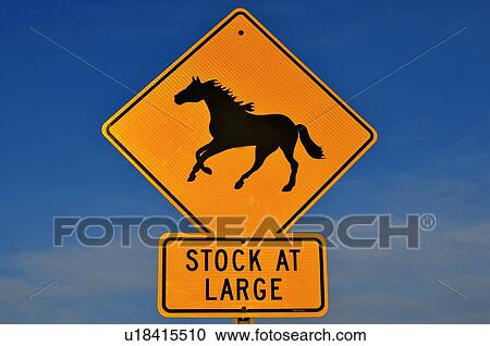 Stock Image -  horse vertical highway sign warning drivers road. Fotosearch